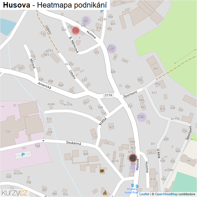 Mapa Husova - Firmy v ulici.