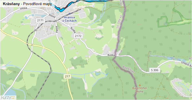 Krásňany - záplavové mapy stoleté vody