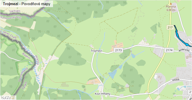 Trojmezí - záplavové mapy stoleté vody