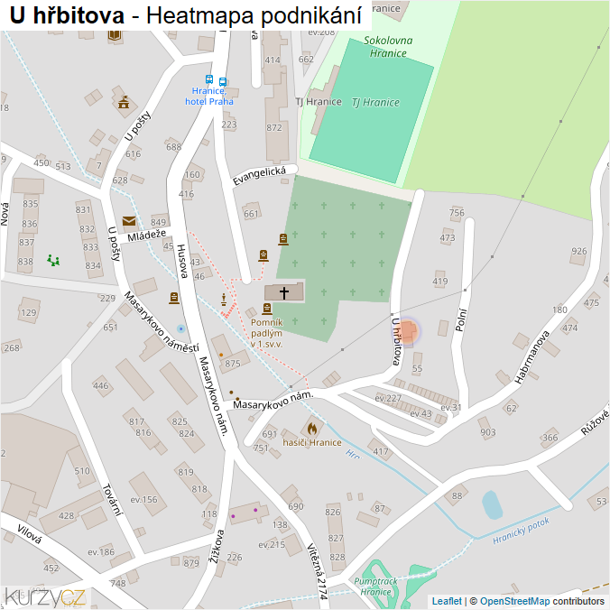 Mapa U hřbitova - Firmy v ulici.