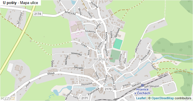 U pošty - mapa ulice