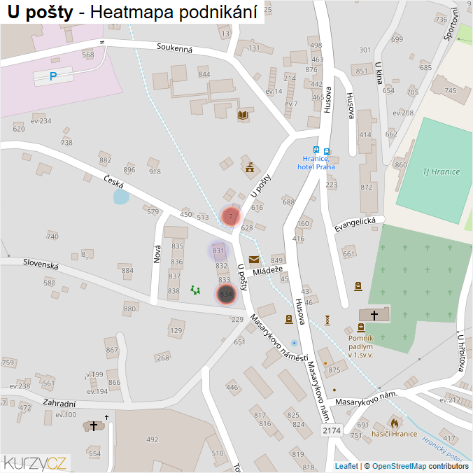 Mapa U pošty - Firmy v ulici.