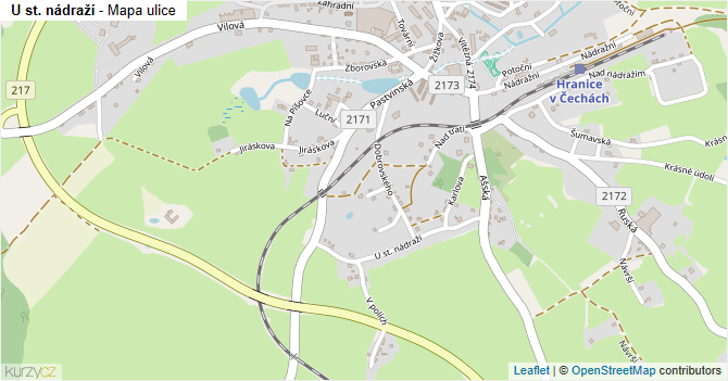 U st. nádraží - mapa ulice