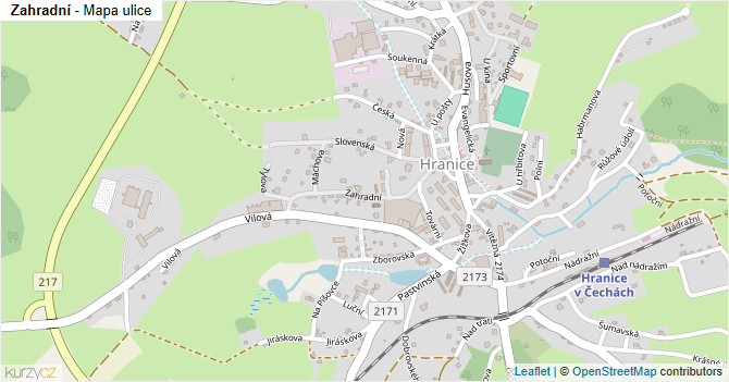 Zahradní - mapa ulice