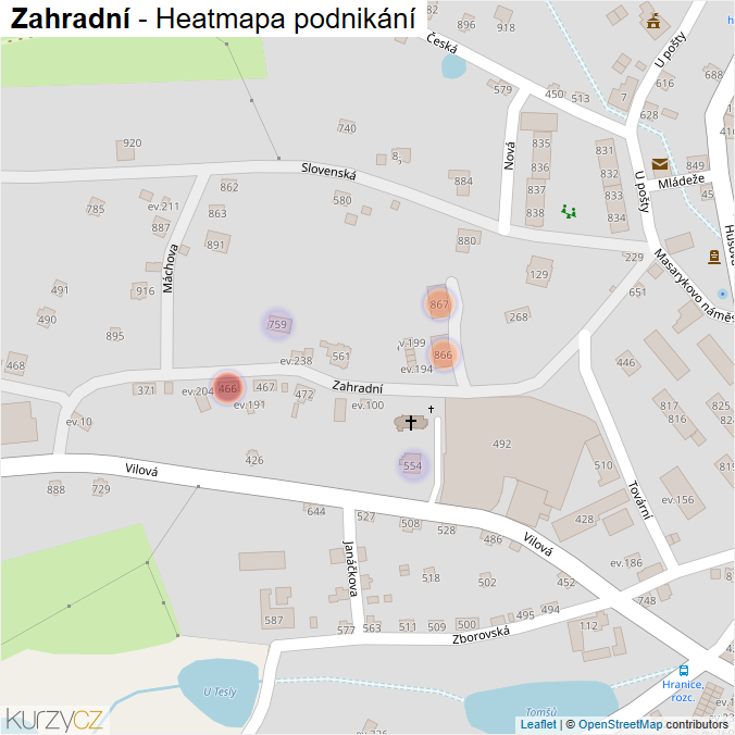 Mapa Zahradní - Firmy v ulici.