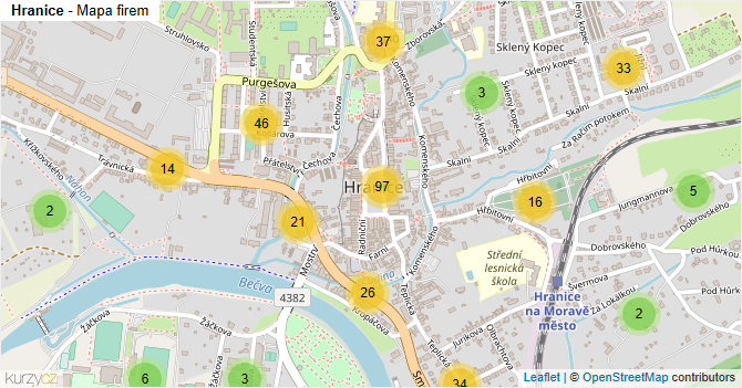 Hranice - mapa firem