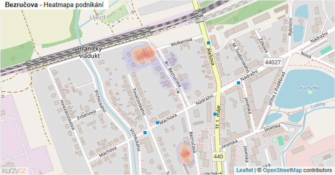 Bezručova - mapa podnikání