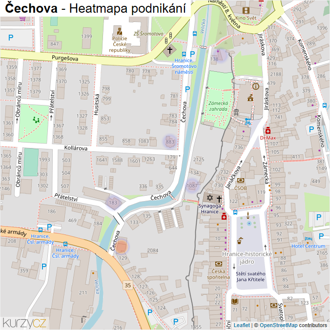 Mapa Čechova - Firmy v ulici.