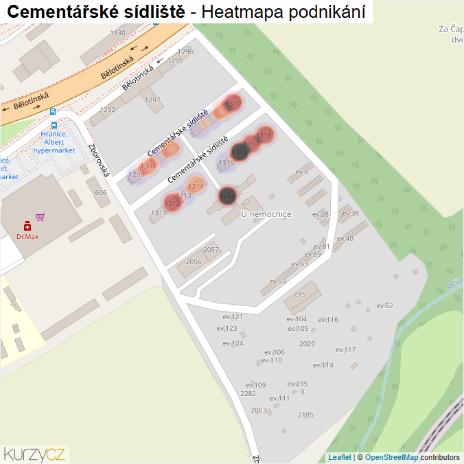 Mapa Cementářské sídliště - Firmy v ulici.
