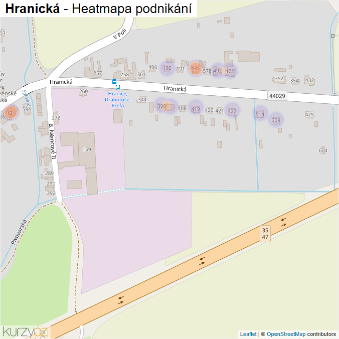 Mapa Hranická - Firmy v ulici.