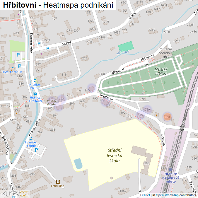 Mapa Hřbitovní - Firmy v ulici.