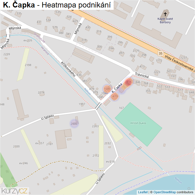 Mapa K. Čapka - Firmy v ulici.