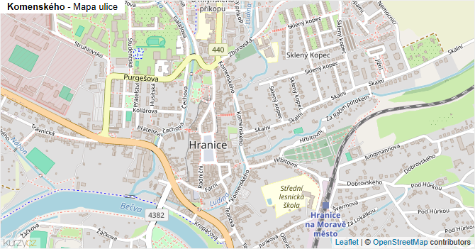 Komenského - mapa ulice