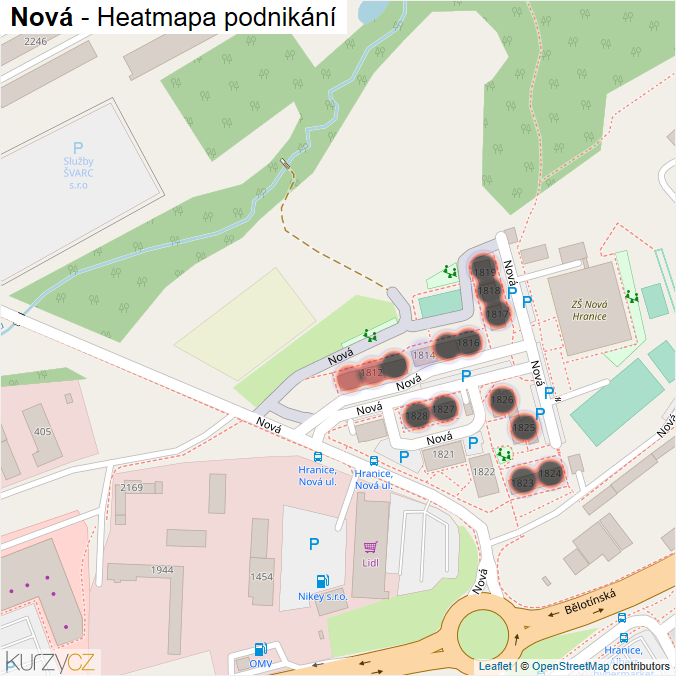 Mapa Nová - Firmy v ulici.