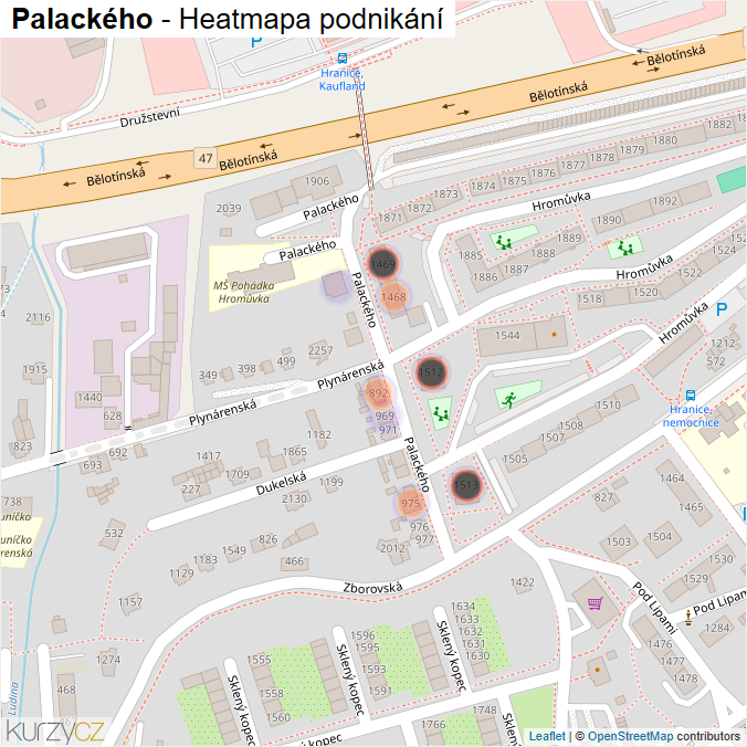 Mapa Palackého - Firmy v ulici.