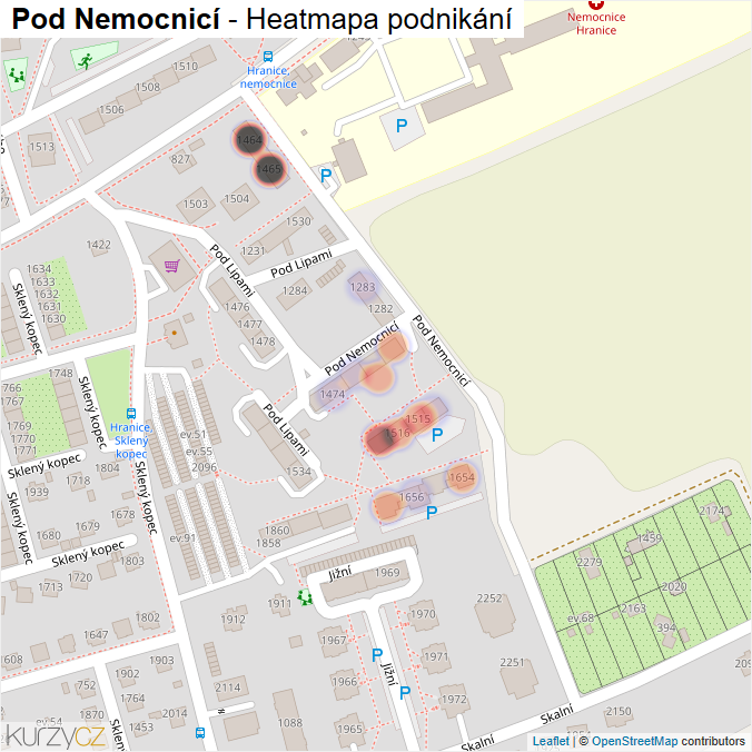 Mapa Pod Nemocnicí - Firmy v ulici.