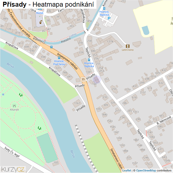 Mapa Přísady - Firmy v ulici.