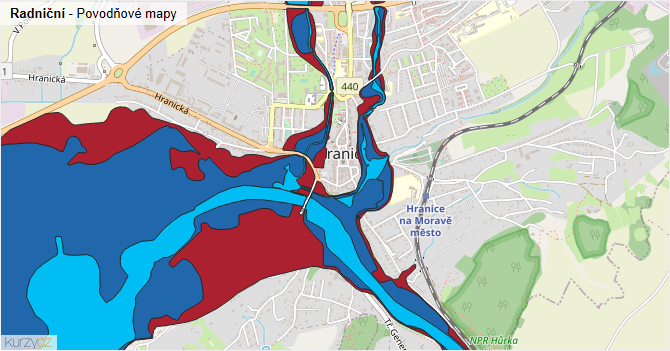 Radniční - záplavové mapy stoleté vody