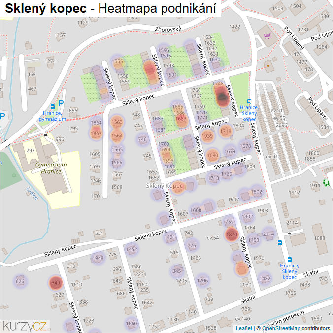 Mapa Sklený kopec - Firmy v ulici.