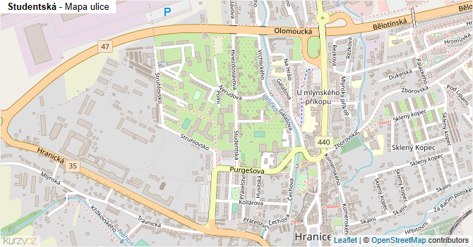 Studentská - mapa ulice