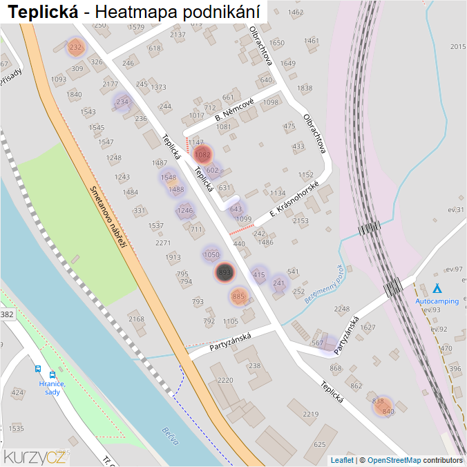 Mapa Teplická - Firmy v ulici.