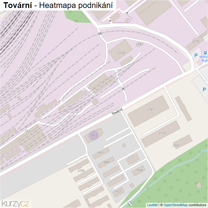 Mapa Tovární - Firmy v ulici.