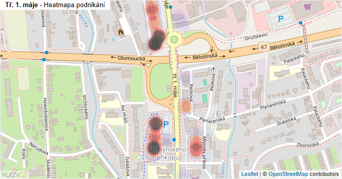 Tř. 1. máje - mapa podnikání
