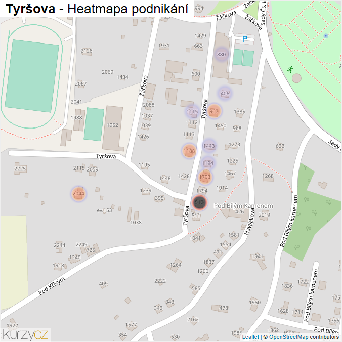 Mapa Tyršova - Firmy v ulici.