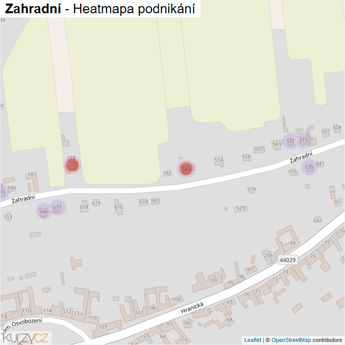 Mapa Zahradní - Firmy v ulici.