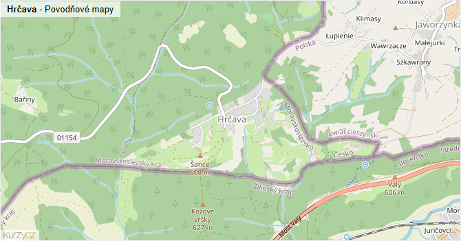 Hrčava - záplavové mapy stoleté vody