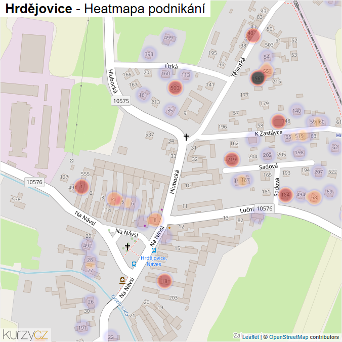 Mapa Hrdějovice - Firmy v obci.