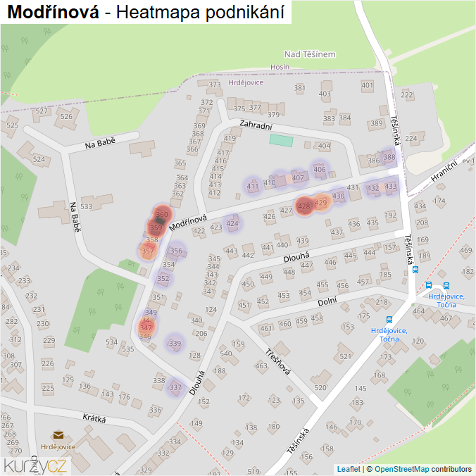 Mapa Modřínová - Firmy v ulici.