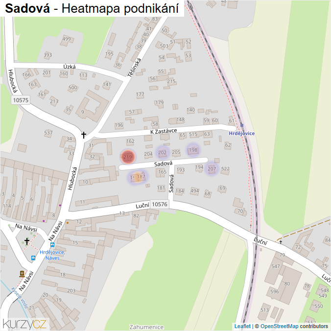 Mapa Sadová - Firmy v ulici.