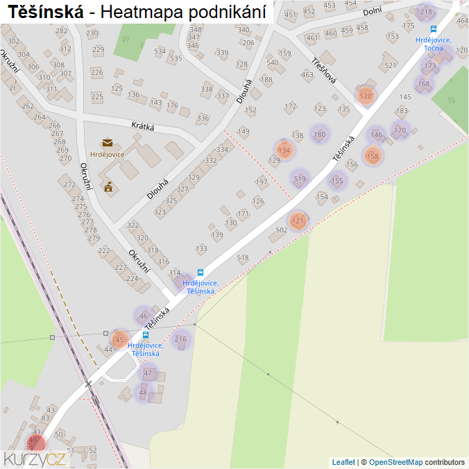 Mapa Těšínská - Firmy v ulici.
