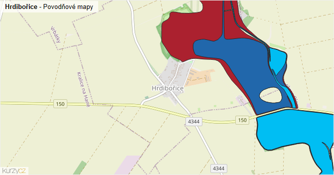 Hrdibořice - záplavové mapy stoleté vody