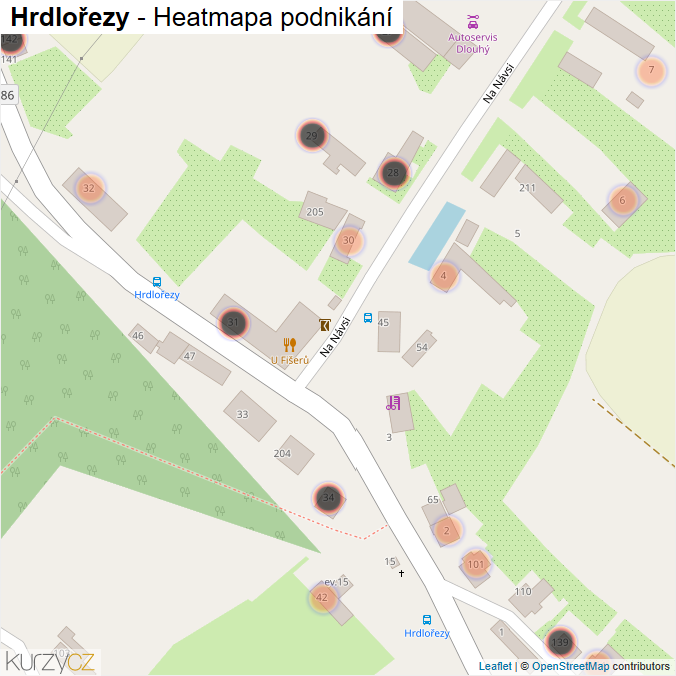 Mapa Hrdlořezy - Firmy v obci.