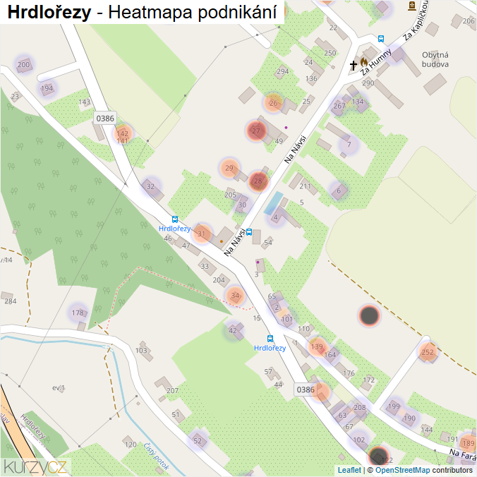Mapa Hrdlořezy - Firmy v části obce.