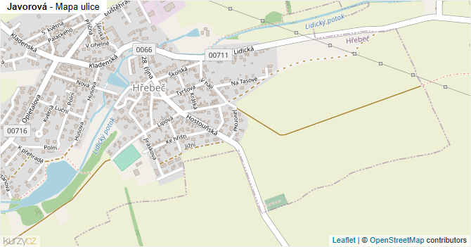 Javorová - mapa ulice