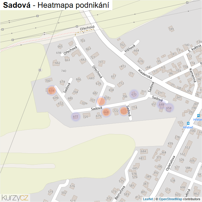Mapa Sadová - Firmy v ulici.
