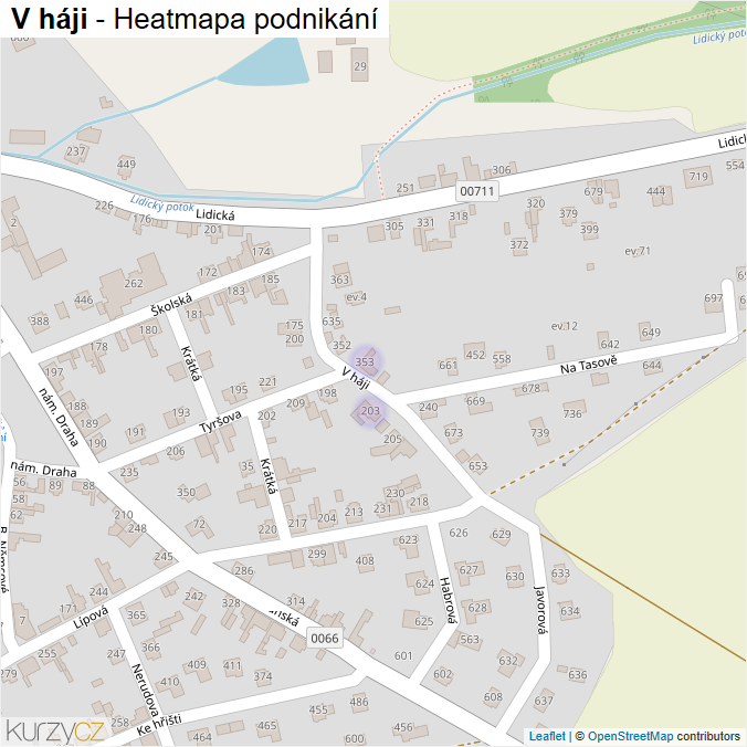 Mapa V háji - Firmy v ulici.