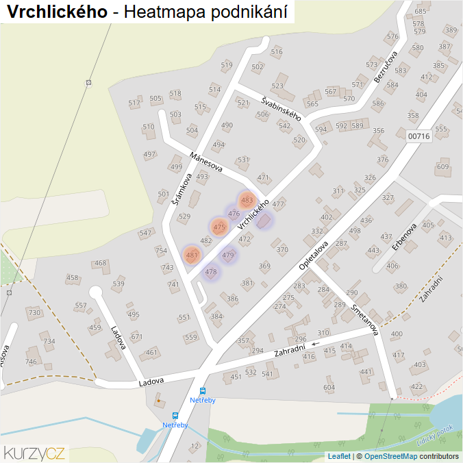 Mapa Vrchlického - Firmy v ulici.