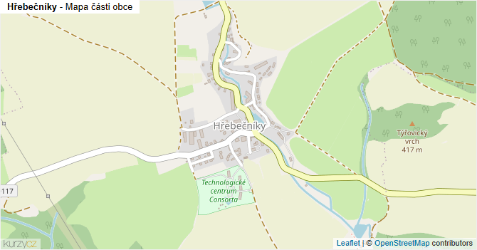 Hřebečníky - mapa části obce