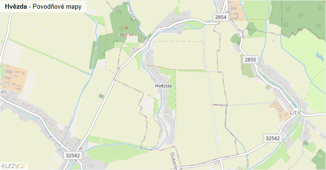 Hvězda - záplavové mapy stoleté vody
