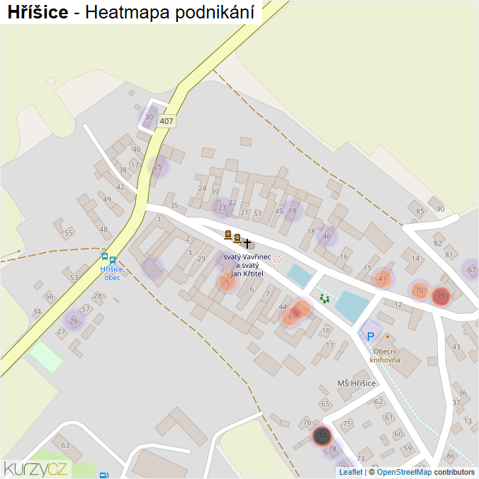 Mapa Hříšice - Firmy v části obce.