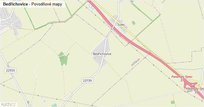 Bedřichovice - záplavové mapy stoleté vody
