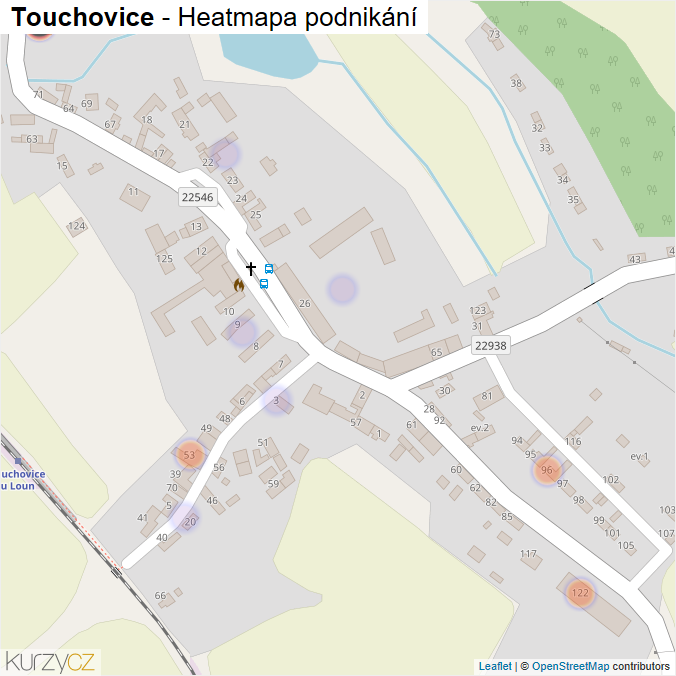 Mapa Touchovice - Firmy v části obce.