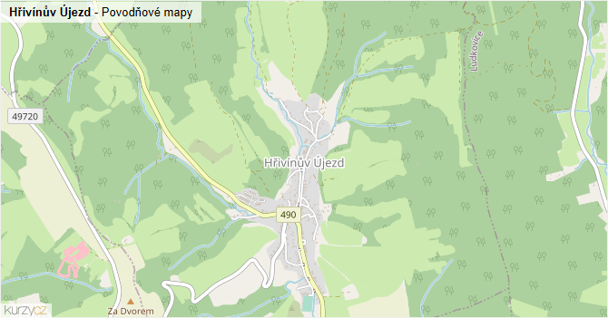 Hřivínův Újezd - záplavové mapy stoleté vody