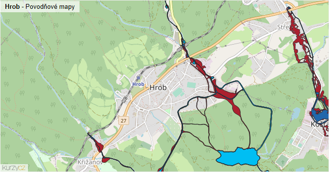 Hrob - záplavové mapy stoleté vody