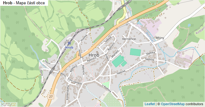 Hrob - mapa části obce