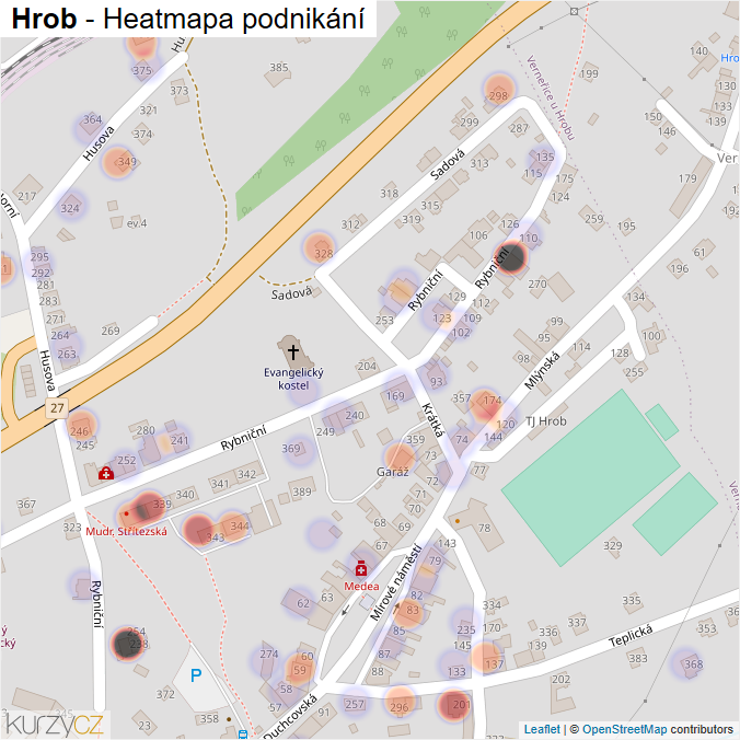 Mapa Hrob - Firmy v části obce.